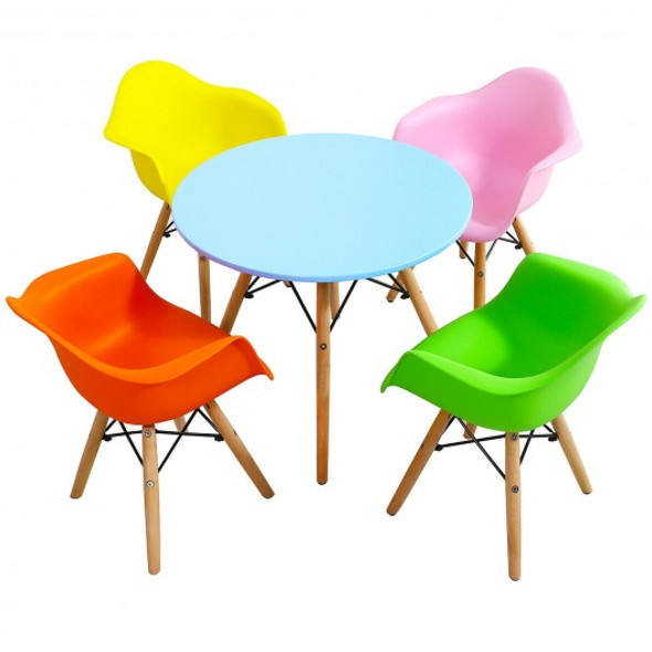 5 Piece Kids Mid-Century Colorful Table Chair Set
