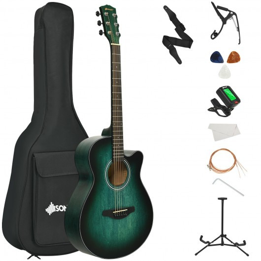 40" Full Size Cutaway Acoustic Guitar Starter Guitarra Bundle Kit -Green