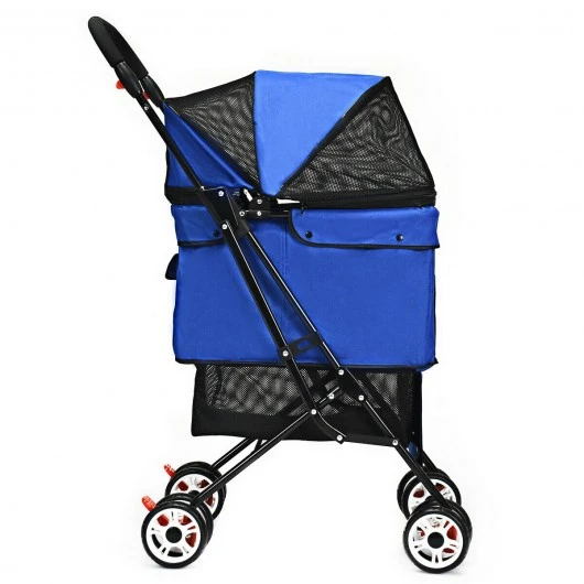 Pet Foldable Cage Stroller For Cat And Dog-Blue