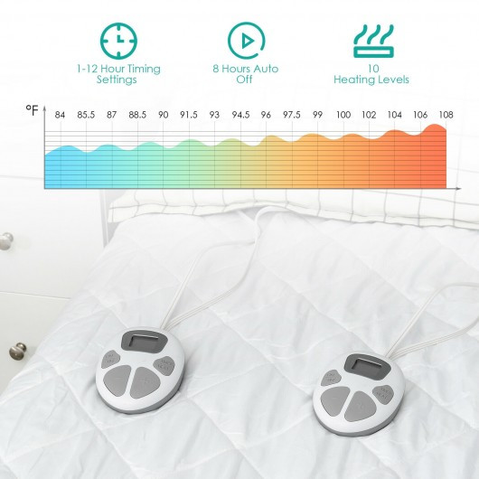 King Size Heated Electric Mattress Pad with Dual Controller Auto Shut Off-King Size
