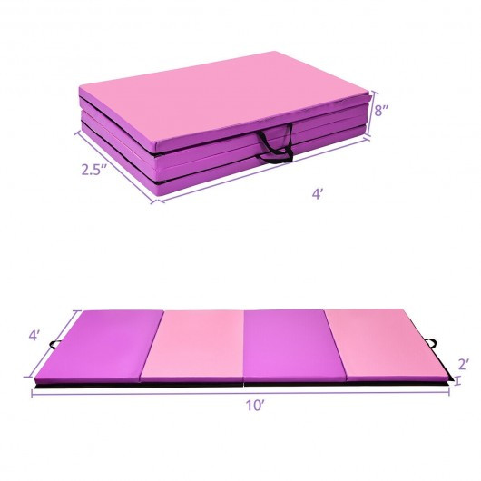 4' x 10' x 2" Thick Folding Panel Gymnastics Mat-Pink & Purple