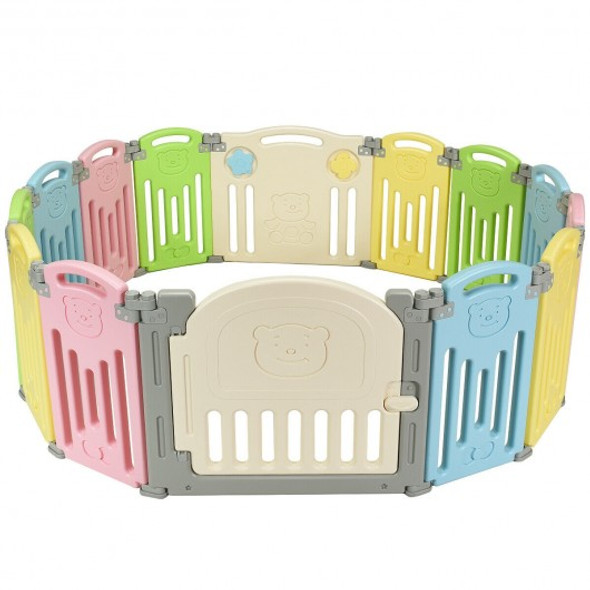 Foldable Baby Playpen 14 Panel Activity Center Safety Play Yard-Multicolor