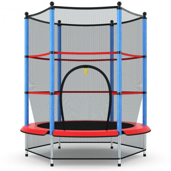 55" Youth Jumping Round Trampoline with Safety Pad Enclosure-Blue