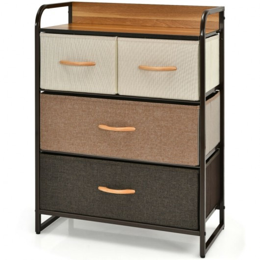 4-Drawer Tower Steel Frame Wooden Top Dresser Storage with 3-Tier Organizer