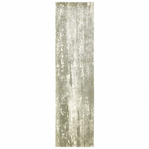 3 x 10 Gray and Ivory Abstract Splash Indoor Runner Rug