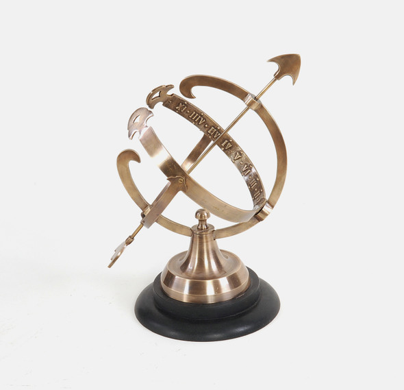 8" x 10" x 14.25" Brass Armillary On Wooden Base