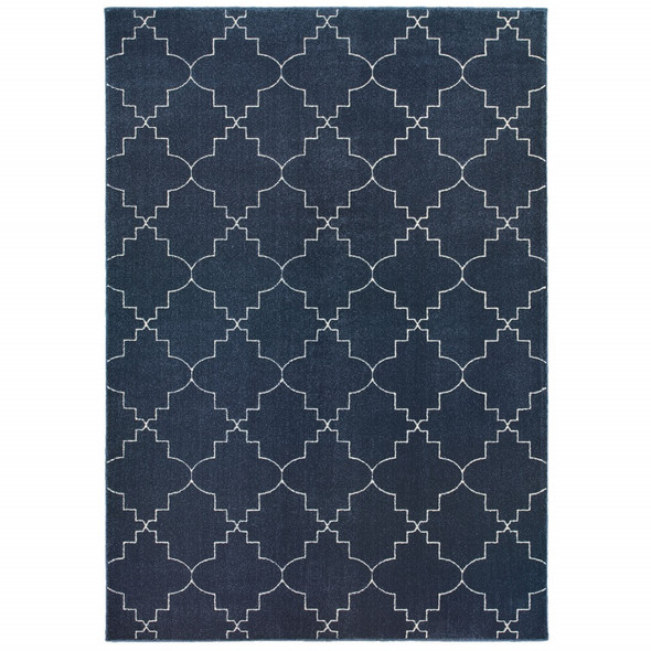 7 x 10 Blue and Ivory Trellis Indoor Area Rug