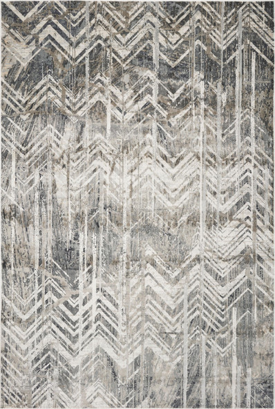 9'x13' Grey Machine Woven Distressed Chevron Indoor Area Rug