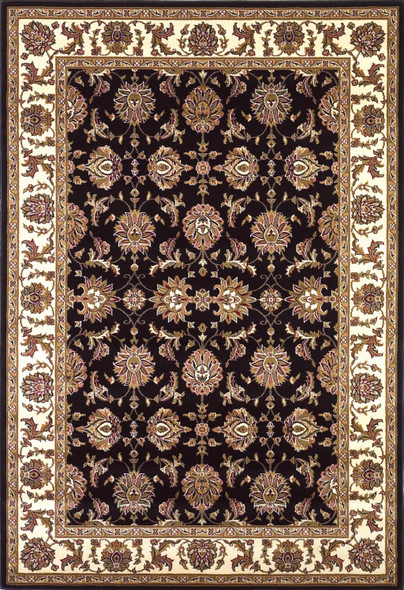 7' Octagon Black or Ivory Floral Vines Bordered Indoor Area Rug