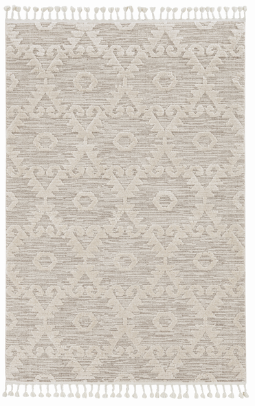 9'x13' Ivory Beige Machine Woven Geometric Bohemian Indoor Area Rug