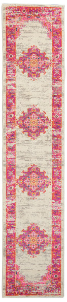 2 x 10' Ivory and Fuchsia Distressed Runner Rug