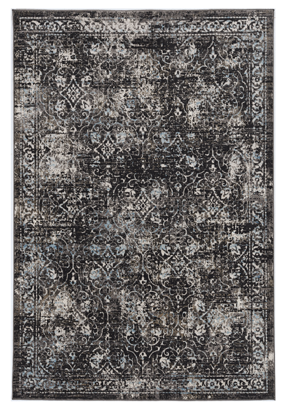 10'x13' Midnight Black Machine Woven Vintage Floral Indoor Area Rug