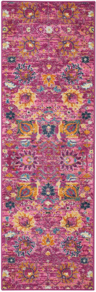 2 x 6 Fuchsia and Orange Distressed Runner Rug