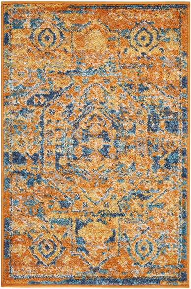 2 x 3 Gold and Blue Antique Scatter Rug