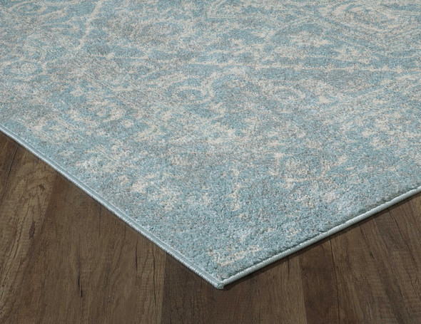 7' Spa Blue Machine Woven Distressed Medallion Indoor Runner Rug