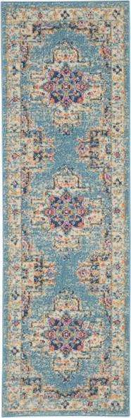 2x6 Light Blue Distressed Medallion Runner Rug