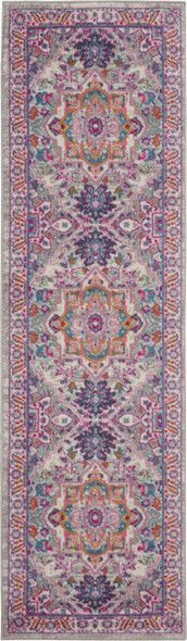 2 x 8 Light Gray and Pink Medallion Runner Rug