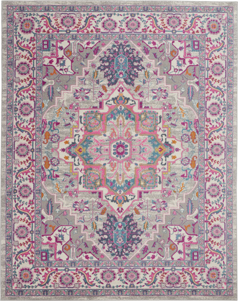 7 x 10 Light Gray and Pink Medallion Area Rug
