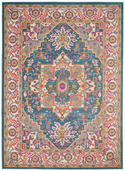 5 x 7 Teal and Pink Medallion Area Rug