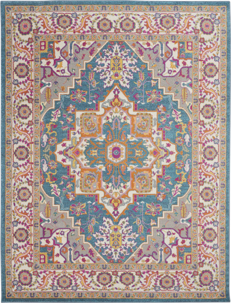 7 x 10 Teal and Pink Medallion Area Rug