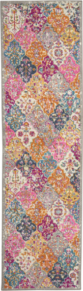 2 x 8 Muted Brights Floral Diamond Runner Rug