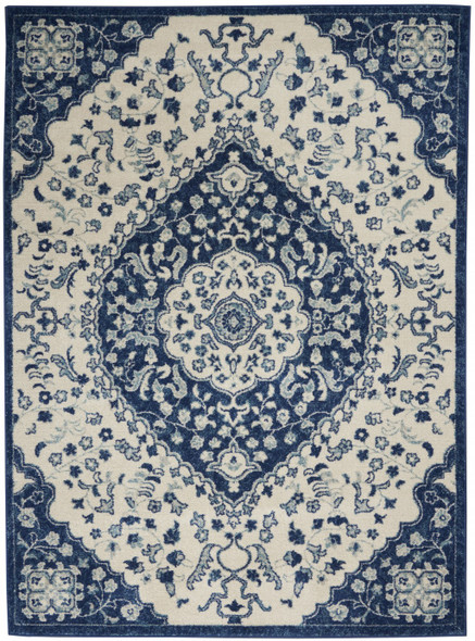 4 x 6 Ivory and Blue Medallion Area Rug