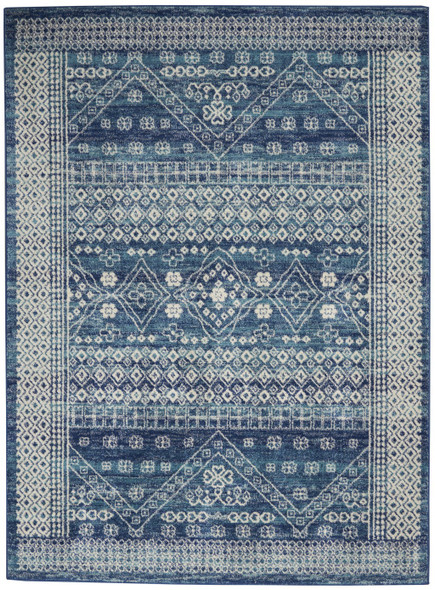 5 x 7 Navy Blue and Ivory Persian Motifs Area Rug