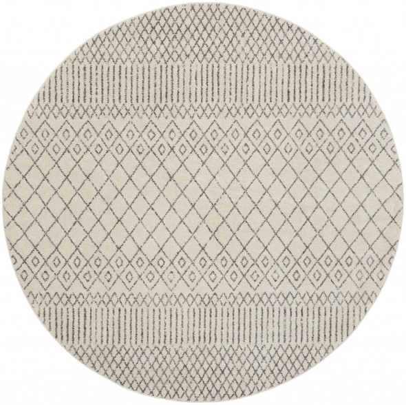 8 Round Ivory and Gray Geometric Area Rug