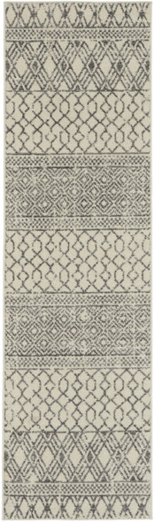 2 x 8 Ivory and Gray Geometric Runner Rug