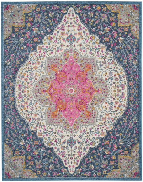 7 x 10 Blue and Pink Medallion Area Rug - 385749