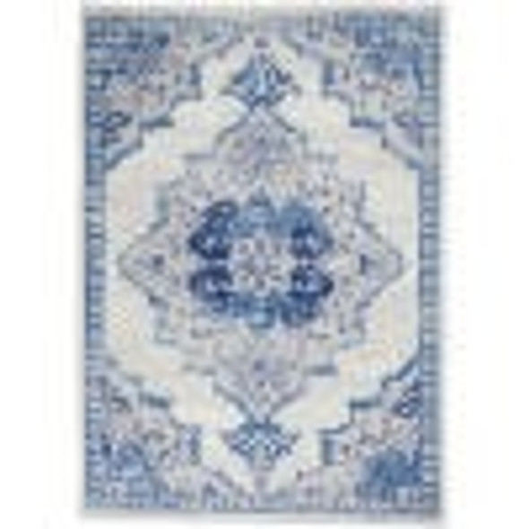 4 x 6 Ivory and Blue Medallion Area Rug - 385886