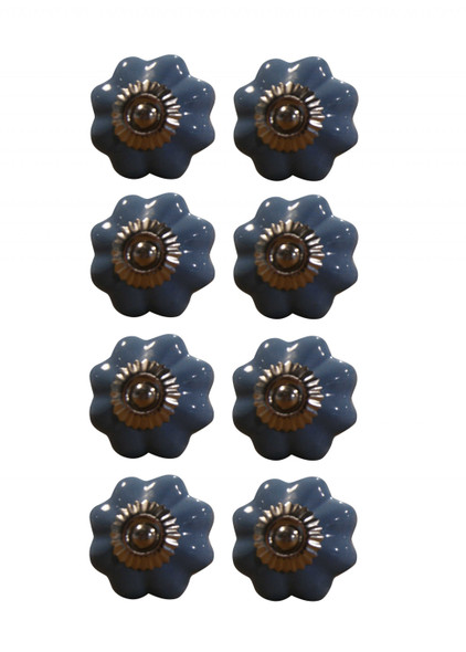 1.5" x 1.5" x 1.5" Glossy Navy And Silver Knobs 8 Pack