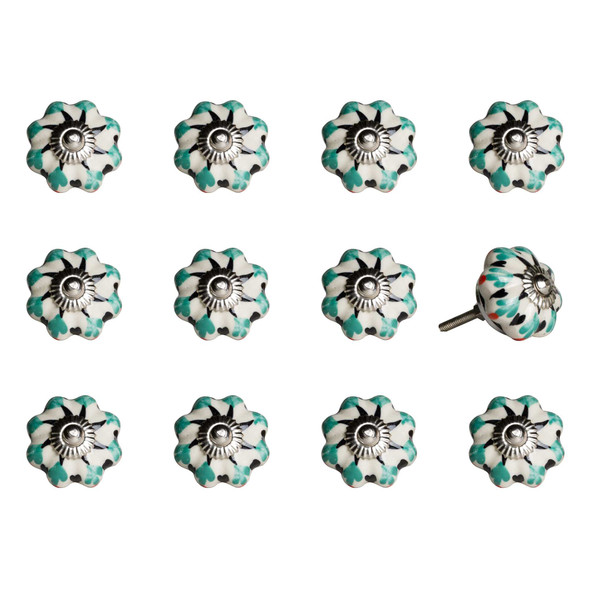 1.5" x 1.5" x 1.5" White Green and Black Knobs 12 Pack