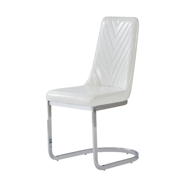 Set of 2 Modern White Dining Chairs with Horse Shoe Style Metal Base