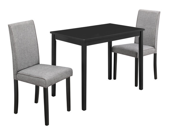 68" x 75" x 102" Grey Black Solid Wood Foam Veneer Linen 3pcs Dining Set