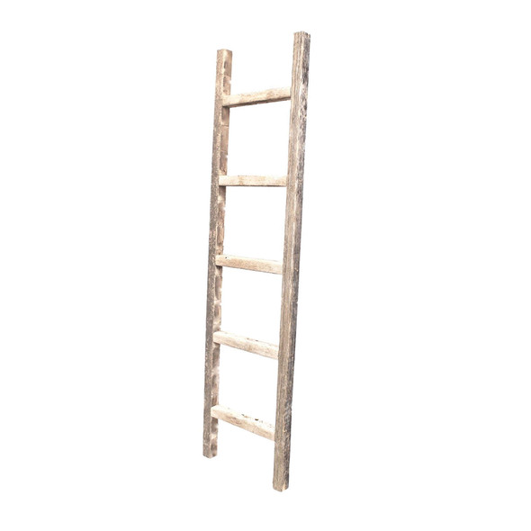 4 Step Rustic Weathered Grey Wood Ladder Shelf - 380336