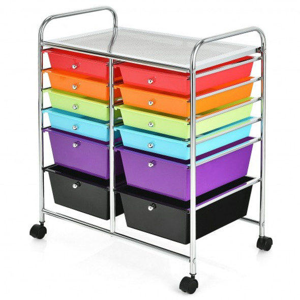 12 Drawers Rolling Cart Storage Scrapbook Paper Organizer Bins-Deep Multicolor