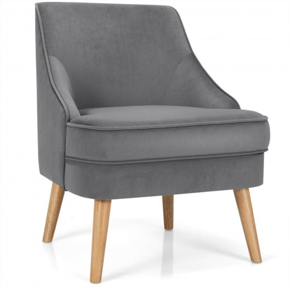 Velvet Upholstered Accent Chair with Rubber Wood Legs-Gray