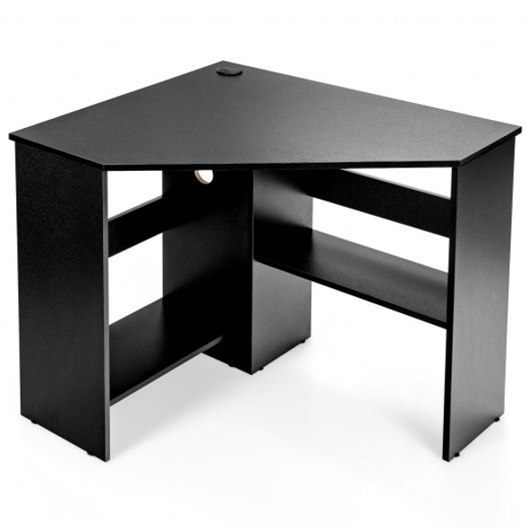 Corner Computer Desk Triangle Writing Workstation with Storage Shelf-Black