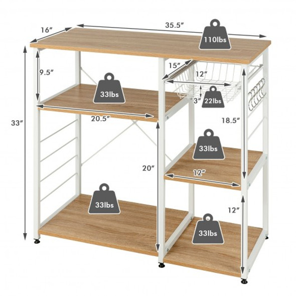 Industrial Kitchen Baker's Rack Microwave Shelf with 6 Hooks-Natural