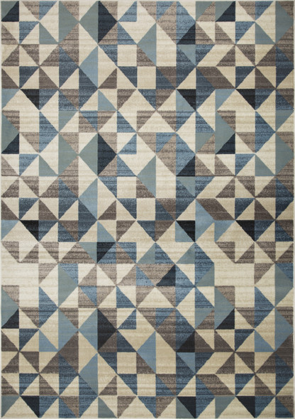 8 Round Blue Beige Nested Diamonds Modern Area Rug