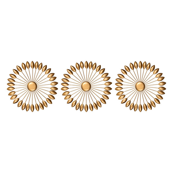 Set of Three Gold Sunburst Leaf Wall Decor