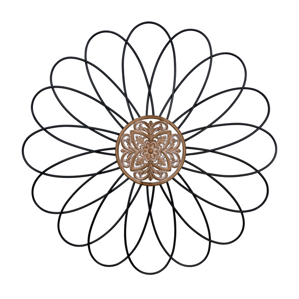 Carved Wood and Metal Flower Wall Decor