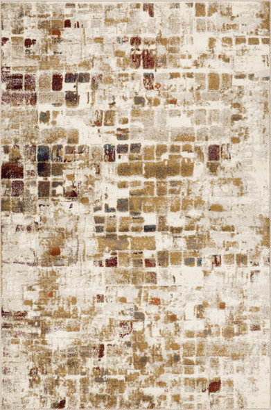 8 Round Brown Beige Abstract Tiles Distressed Area Rug