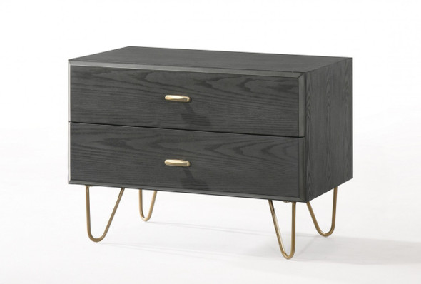 Contemporary Gray and Gold Nightstand with Two Drawers