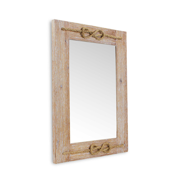 Brown Wood Finished Frame with Nautical Rope Accent Wall Mirror