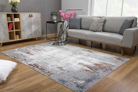 4 x 6 Gray and Ivory Modern Abstract Area Rug