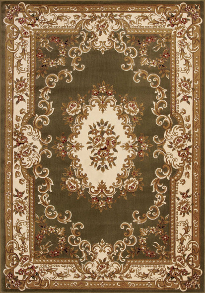 3'x5' Green Ivory Machine Woven Hand Carved Floral Medallion Indoor Area Rug