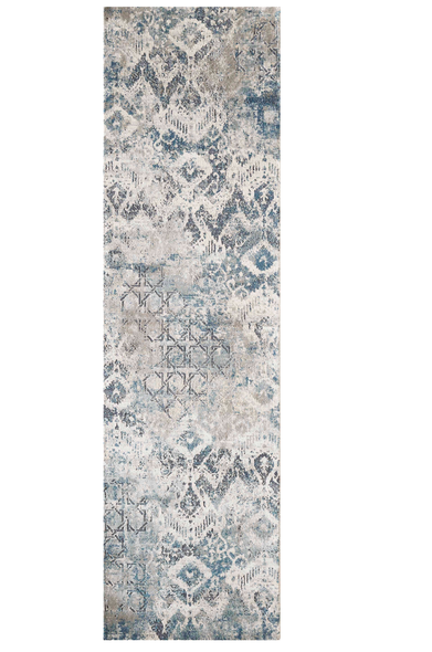 8' Teal Machine Woven Distressed Traditional Indoor Runner Rug