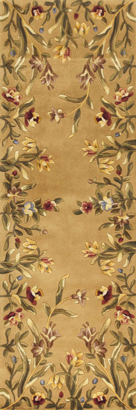 8' Gold Yellow Hand Tufted Bordered Floral Indoor Runner Rug